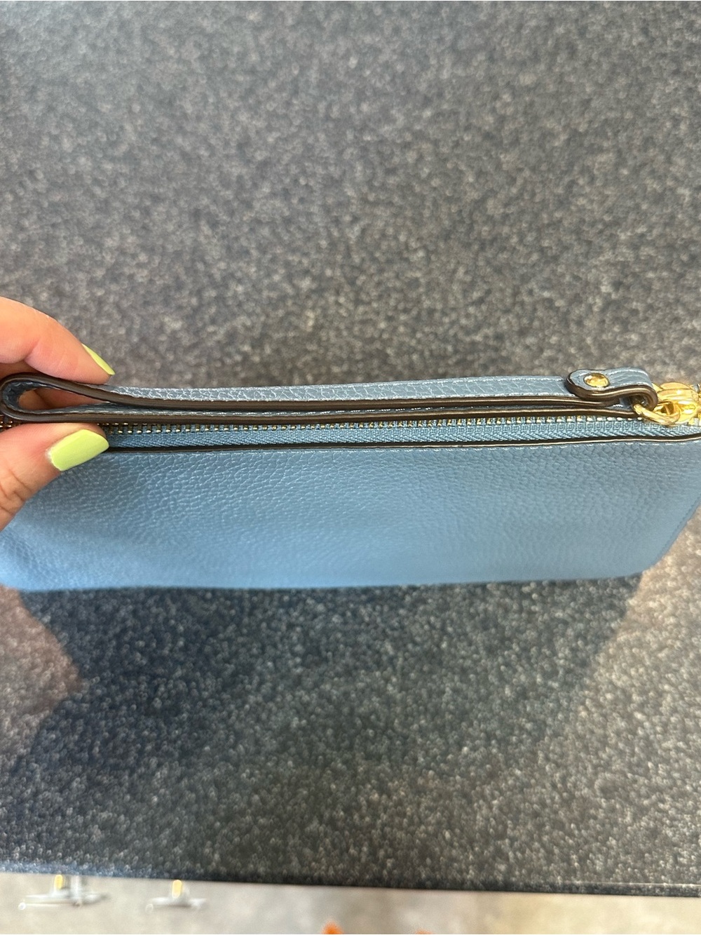 Blue Leather Michael Kors Wristlet Clutch with Gold Accent - Picture 5 of 10